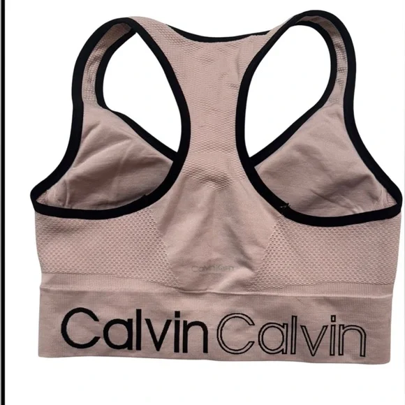 Calvin Klein 2 Performance Sports Bra Pink / Gray Racer Back Sz( M) - Picture 3 of 7